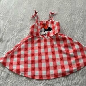 Disney Minnie Mouse Pink and White Plaid Sundress w Tie Straps Size 3/4